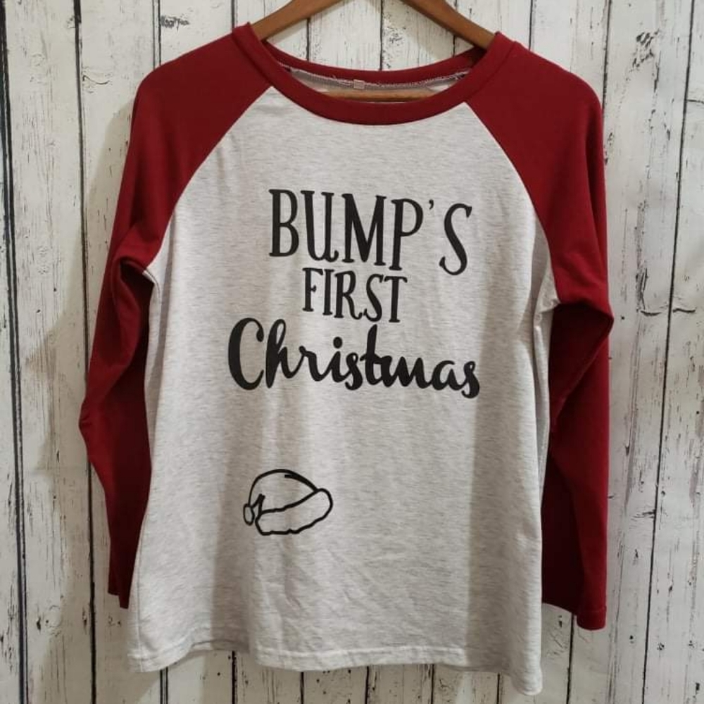 (XL) Long Sleeve Baseball Style Maternity Shirt | Bumps First Christmas